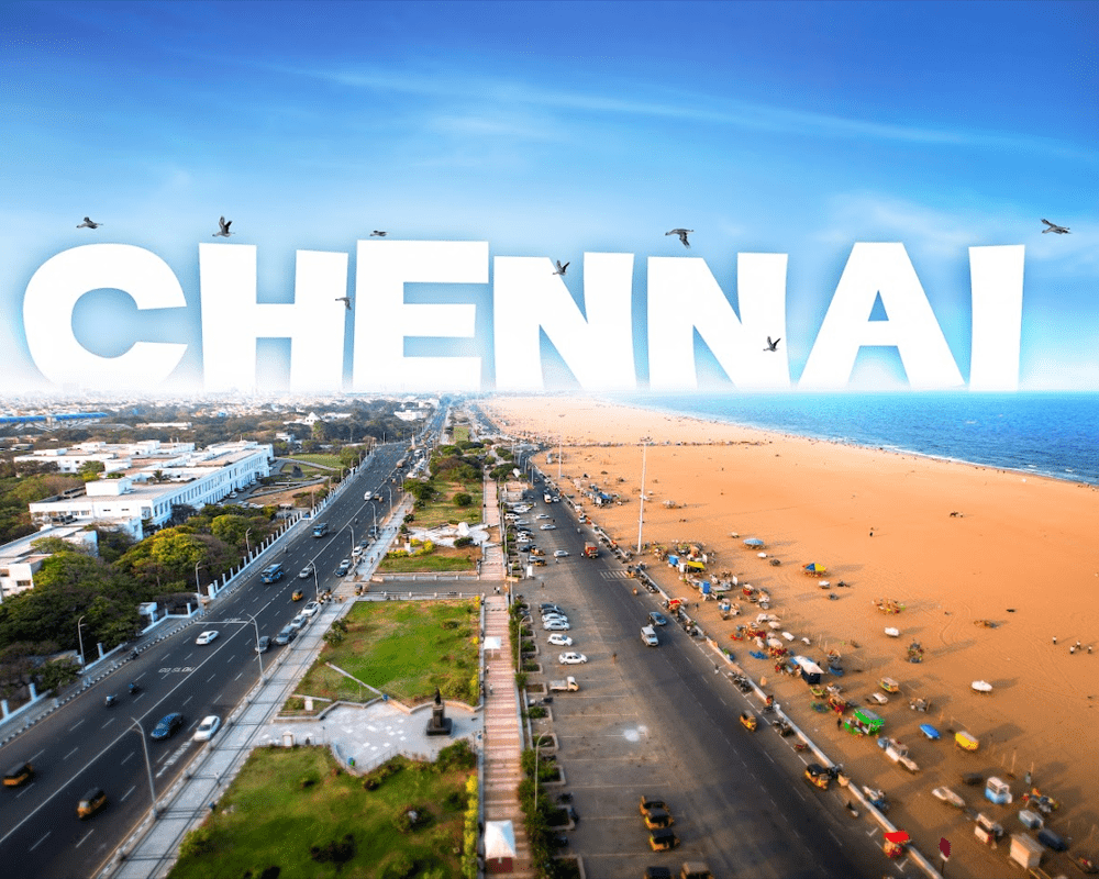 Chennai beach and city skyline, South India tour package