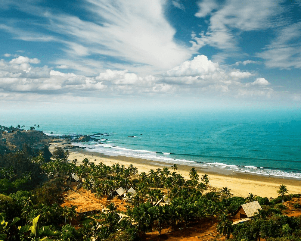 Golden beach and Arabian Sea coastline of Goa