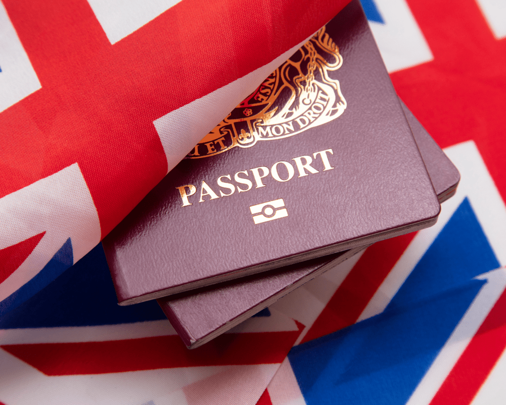 British passports on the Union Jack flag