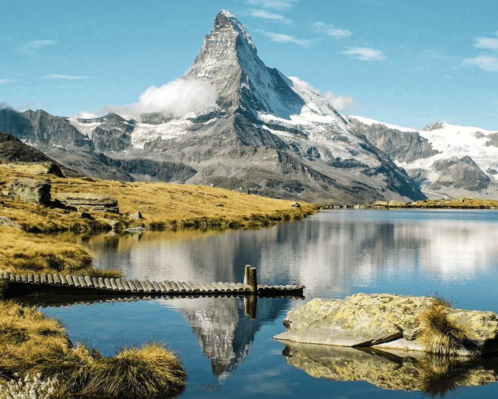 Matterhorn reflected in an alpine lake, Switzerland