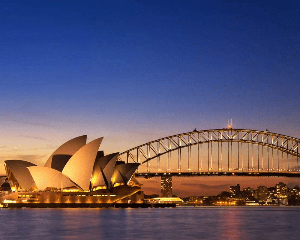 Sydney Opera House and Harbour Bridge at twilight, Australia tour package