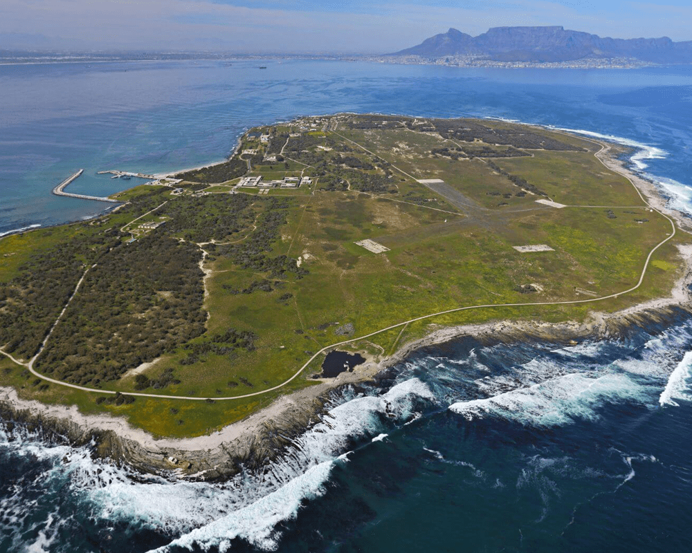 Aerial view of Robben Island, Cape Town, South Africa