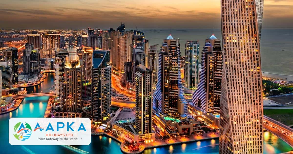 Dubai Marina towers at night, forex tips for international travel
