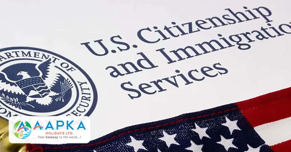 US Citizenship and Immigration Services document with American flag, US visitor visa